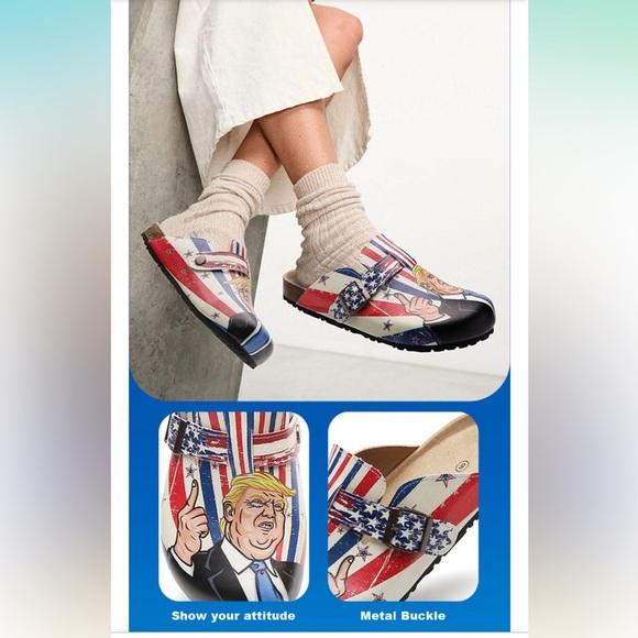 (W9) Minorsu Unisex Trump Clogs, Cork Footbed, Various Sizes, American Flag - Picture 9 of 11